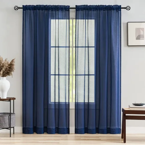 Miniatura 59 de Cortinas para ventana cortinas blancas traslúcidas de 90 pulgadas de largo, 2 paneles de cortinas de tul, paneles de ventana para cortinas de Blanco