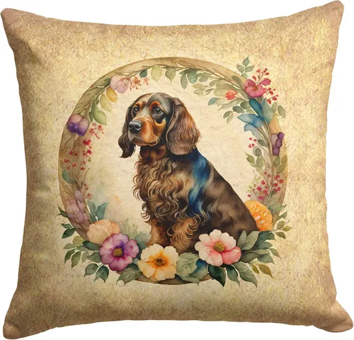 Miniatura 201 de Caroline's Treasures DAC2072PW1414 Affenpinscher and Flowers - Almohada decorativa de tela, lavable a máquina, para interiores y exteriores