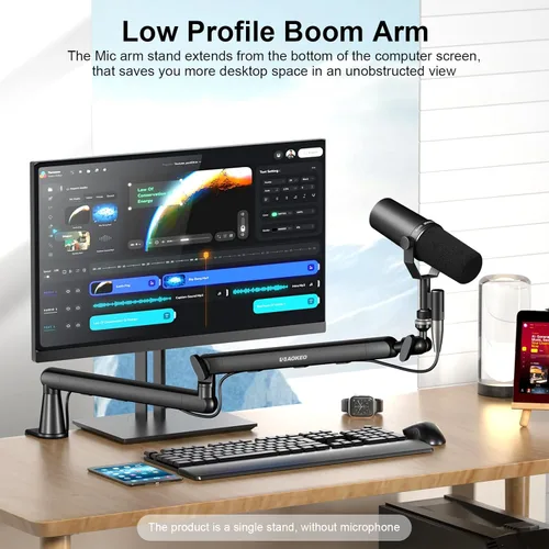 Miniatura 2 de Brazo de Micrófono, Aokeo AK-55 - Soporte de Brazo de Micrófono de Escritorio de Bajo Perfil Ajustable, Adecuado para Blue Yeti, Snowball iCE