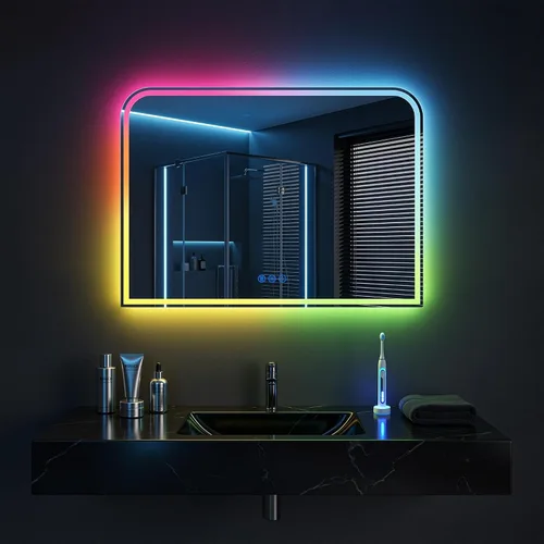 Miniatura 28 de Antok Espejo LED de baño, espejo LED con luces para baño, espejos de tocador iluminados para pared, antivaho, regulable, vidrio templado, función
