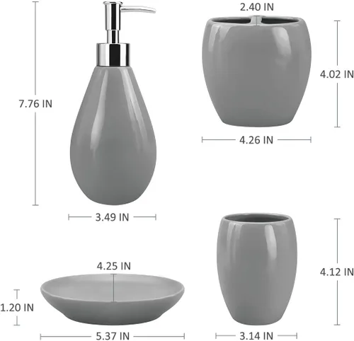 Miniatura 5 de Juego de accesorios de baño de 4 piezas de cerámica, incluye dispensador de jabón, soporte para cepillo de dientes, vaso, jabonera, conjuntos