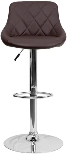 Miniatura 6 de Pemberly Row Quilted Bucket Seat Adjustable Bar Stool, Brown Vinyl Upholstery, Chrome Base with Footrest, Swivel Counter to Bar Height Stool for