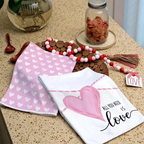 Miniatura 6 de ARKENY AD218 - Juego de 2 toallas de cocina para el día de San Valentín, diseño de corazón rosa, 18 x 26 pulgadas, decoración del hogar de granja