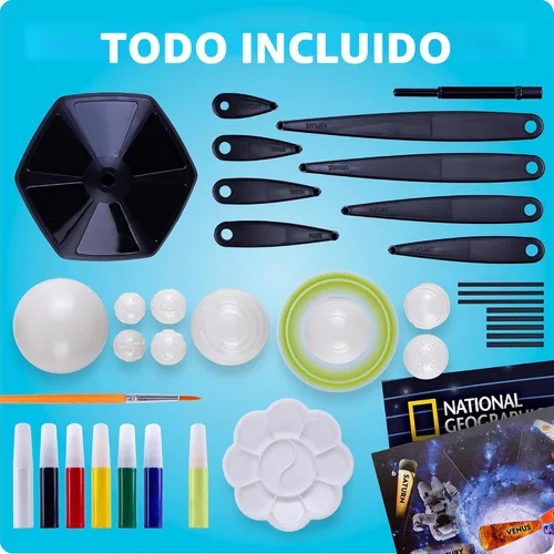 Miniatura 5 de National Geographic - Kit de modelo de sistema solar que brilla en la oscuridad para niños, construye y pinta un modelo planetario 3D con brazos
