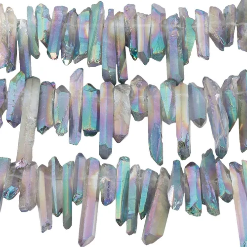 Miniatura 20 de TUMBEELLUWA Puntas de cristal de cuarzo para bisutería Cuentas de cristal de cuarzo con revestimiento de titanio pulidas o en bruto 15 pulgadas