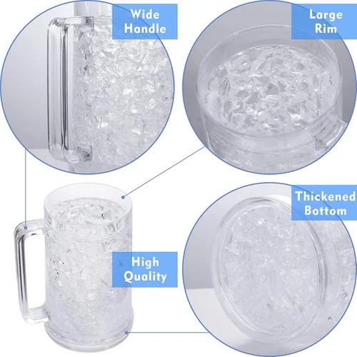 Miniatura 5 de Vasos para beber, tazas de cerveza de gel de doble pared, tazas de hielo para congelador, 16 onzas, taza de cerveza de plástico de enfriamiento