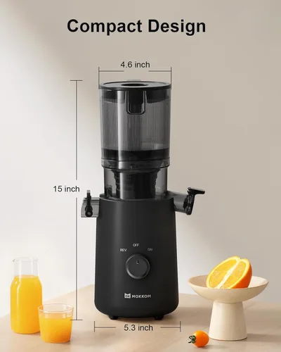 Miniatura 9 de MOKKOM Extractor de Jugo de Prensa Fría, Máquina Extractor de Jugo con Tolva de Alimentación Grande Actualizada, Alto Rendimiento de Jugo, Extractor