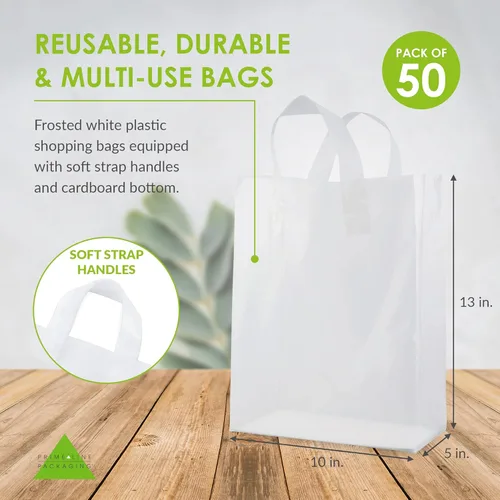 Miniatura 4 de Prime Line Packaging Bolsas de regalo de plástico, bolsas de regalo esmeriladas con asas para pequeñas empresas, compras, suministros de boutique