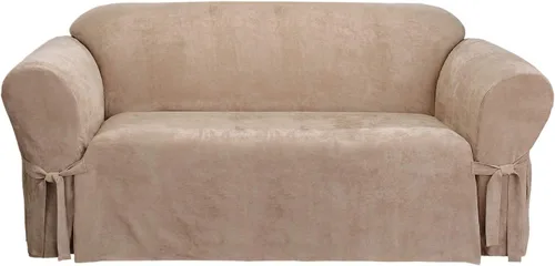 Miniatura 23 de SURE FIT funda para silla con alas y cojín en T de gamuza suave, de una pieza, ajuste relajado, poliéster, lavable a máquina, color chocolate