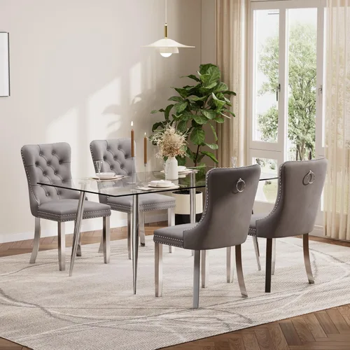 Miniatura 28 de Baysitone Juego de mesa de comedor de vidrio de 51 pulgadas para 4, juego de 5 piezas moderno de comedor, mesa de cocina rectangular de vidrio con 4