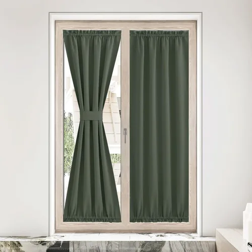 Miniatura 231 de NICETOWN Cortinas opacas unicolor con aislamiento térmico para puerta francesa, granja, oscurecimiento de habitación, puertas y ventanas de Marrón