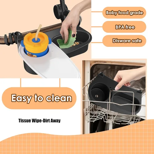 Miniatura 6 de Bandeja universal mejorada para refrigerios para cochecito compatible con Nuna Uppababy Bugaboo, bandeja portavasos, con brazos de silicona, barra