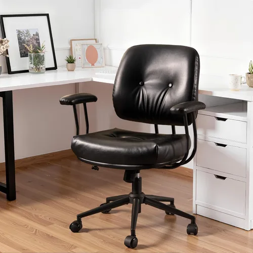 CAODOC Silla de escritorio para oficina en casa, ruedas de goma, ergonómica, con soporte lumbar, altura ajustable, giratoria, reposabrazos