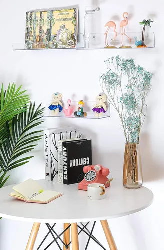 Miniatura 8 de Estantes acrílicos Sooyee, paquete de 2 estantes flotantes de pared de 15 pulgadas, estante de exhibición para Funko Pop, estante de libros