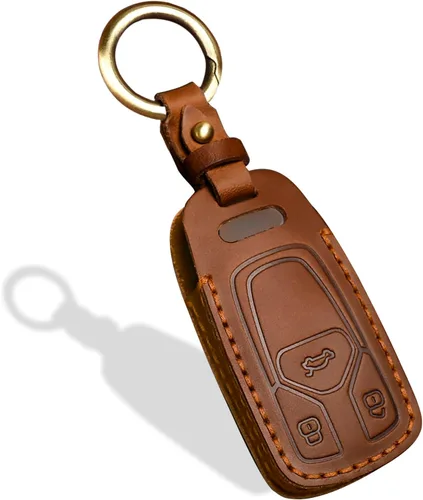 Miniatura 9 de OLLEN Funda para llavero de cuero genuino sin tornillos, compatible con Audi A3 A6 A6L A7 A8 Q7 Q8 E-Tron S3 S6 S7 SQ7 RS6 RS7, etc, protector