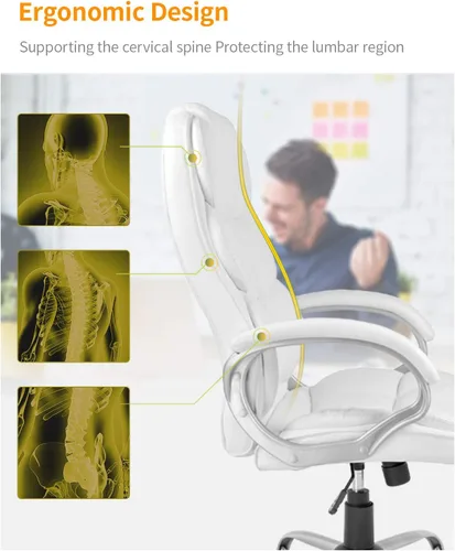 Miniatura 6 de Silla de oficina para computadora, respaldo alto, ergonómica, ajustable, silla de escritorio giratoria de piel sintética ejecutiva con reposabrazos