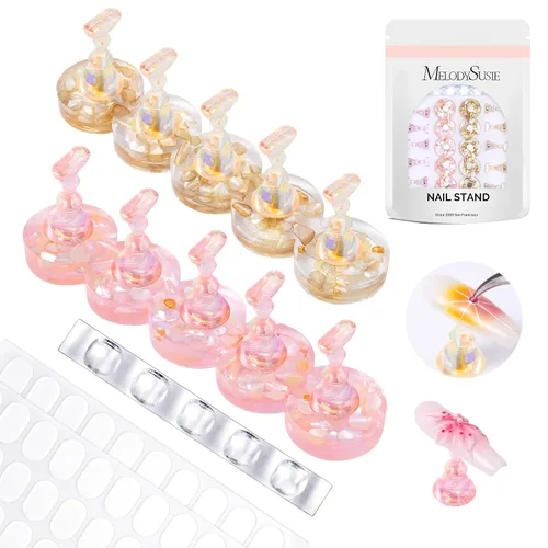 MelodySusie - Soporte de uñas para prensa, base magnética acrílica redonda para exhibición de pintura con soporte para pinceles y 100 cintas