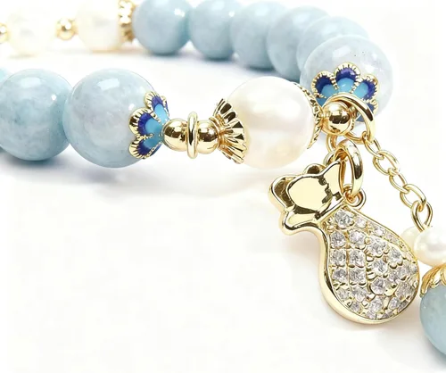 Miniatura 7 de RITIM Pulsera de aguamarina natural para mujer, pulsera de piedra de cristal curativo con perla, energía positiva, regalo de joyería de buena suerte