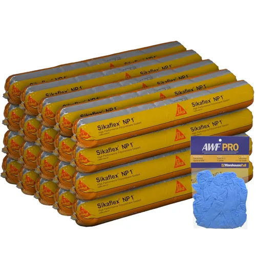 Miniatura 4 de Sikaflex NP1 con guantes AWF PRO - Sellador de poliuretano Stone de 20 onzas, no se hunde, flexible, sellador acústico elastomérico, paquete de 10