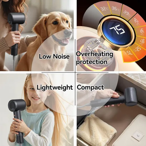 Miniatura 8 de Secador de Pelo BeautiFlow 110,000 RPM Motor Sin Escobillas de Alta Velocidad Iónico, con Difusor y Boquilla Suavizante, Bajo Nivel de Ruido, Ligero