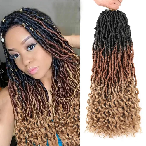 Miniatura 45 de Leeven 7 paquetes de rastas sintéticas con extremos rizados de 18 pulgadas, rastas de diosa preenrolladas para cabello de ganchillo, 84 hebras 1b#