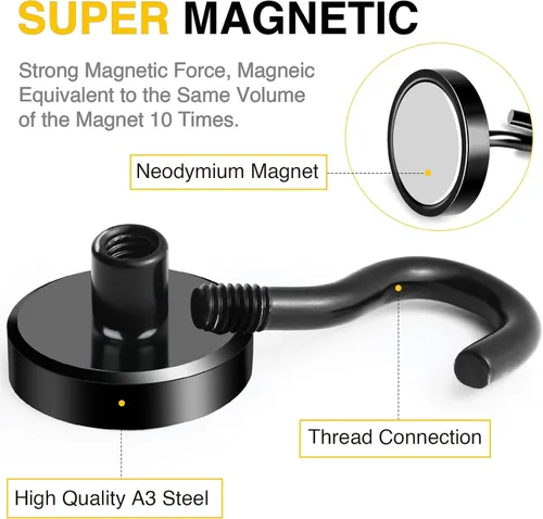 Miniatura 4 de Diymag Ganchos magnéticos, resisten 80 lb, 20 unidades, neodimio de tierras raras fuertes para colgar, colgador magnético para cortina, hogar, Negro