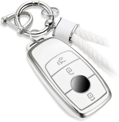 Miniatura 30 de Funda para Llavero Mercedes con Llavero de Cuerda Trenzada de Metal, Funda de Llave Suave Mejorada para Carcasa de Llavero Remoto Inteligente Sin