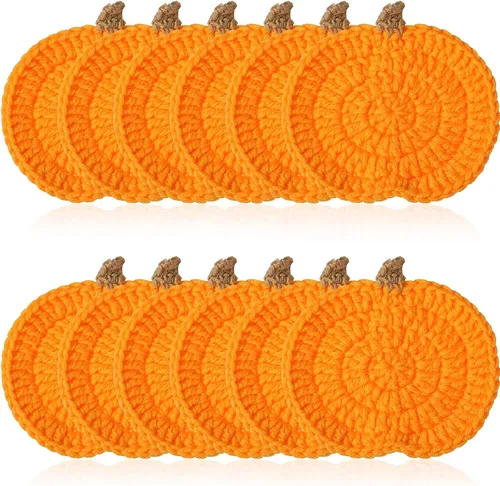 Miniatura 8 de Juego de 4 posavasos de ganchillo hechos a mano con calabazas de ganchillo, juego de posavasos de bebida de otoño, tapetes absorbentes para proteger