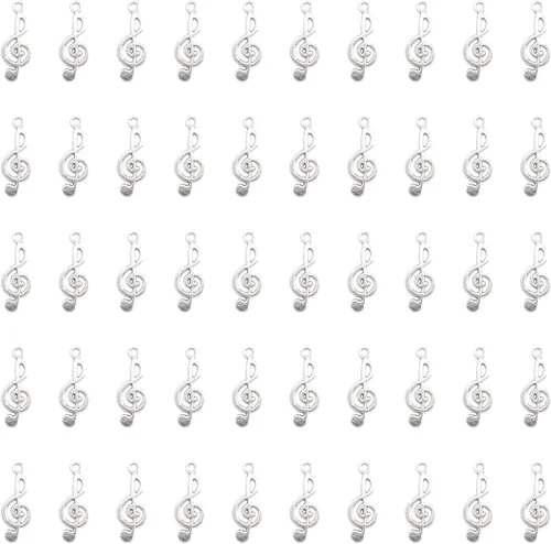 Miniatura 6 de 50 piezas de dijes de notas musicales de metal, símbolo de música vintage, elegante, elegante, instrumento, cuentas colgantes para manualidades