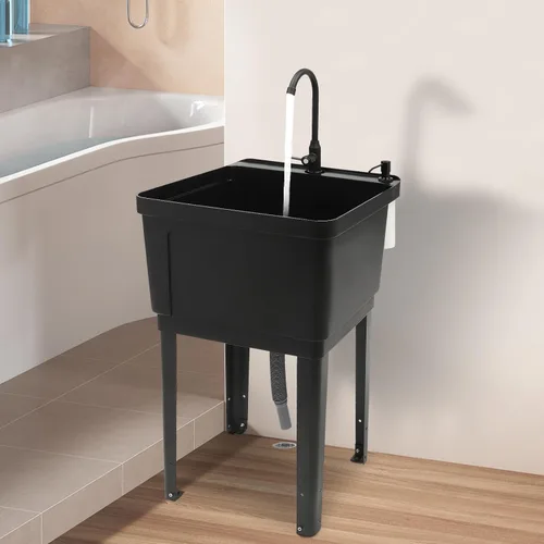 Fregadero de utilidad ahorrador de espacio con grifo giratorio y dispensador de jabón, bañera de lavandería independiente que ahorra espacio para