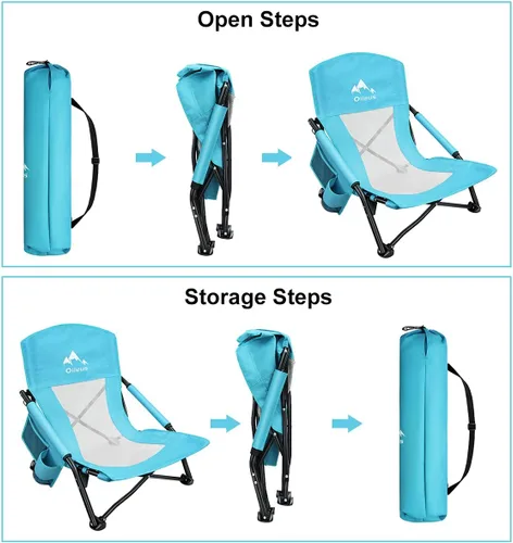 Miniatura 10 de Oileus Silla de playa baja para tienda de campaña/refugio/campamento/al aire libre/mochilero al aire libre, sillas reclinables plegables con soporte