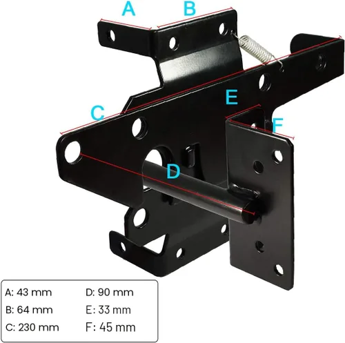 Miniatura 6 de Pestillo de puerta autobloqueante, montaje en poste resistente, palanca de gravedad automática, cerradura de puerta de valla de madera/PVC con Negro