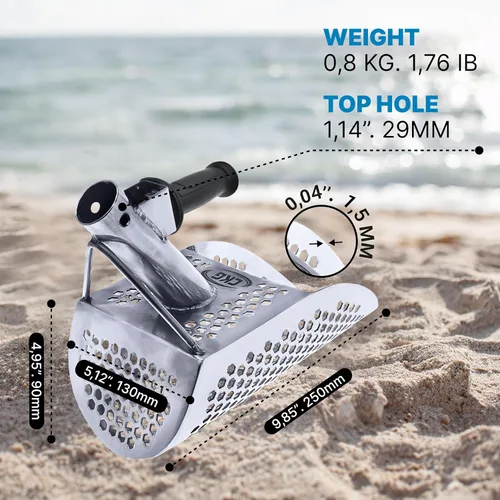 Miniatura 2 de CKG Cucharas de arena para la detección de metales en la playa, pala de acero inoxidable para la detección de metales en la playa, caza de tesoros