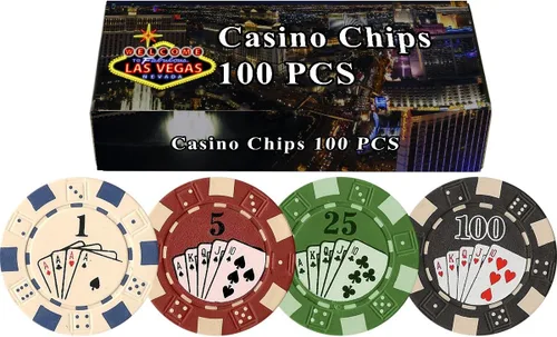 Miniatura 6 de Caja de regalo Welcome to Las Vegas con 100 fichas de póquer de 11.5 gramos. Elija uno de los variados diseños., Dice Striped
