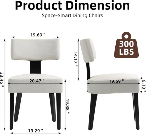 Miniatura 2 de ZJhome Juego de 2 sillas de comedor, sillas de cocina de madera tapizadas de tela, sillas de acento con respaldo curvado de lino, sillas de comedor