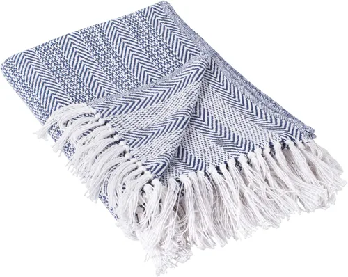 Miniatura 15 de DII Manta de algodón con diseño de espiga rayada, colección Herringbone, 50x60, Aqua