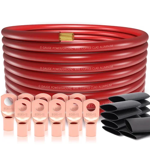 Miniatura 13 de Cable de aluminio revestido de cobre de calibre 0 de 40 pies, cable de batería 1/0, 20 conectores de terminales tipo orejeta con tubo Cable de 40
