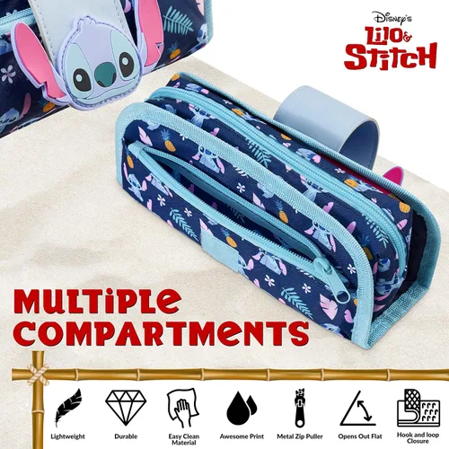 Miniatura 4 de Disney Estuche para lápices de puntada con bonita bolsa desmontable con cremallera, incluye bolígrafo de bola, regla de borrador y divertidos