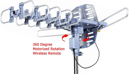 Miniatura 4 de PBD - Antena de TV digital HD para exteriores de 150 millas motorizada con rotación de 360 grados con poste de montaje y cable coaxial RG6 de 40
