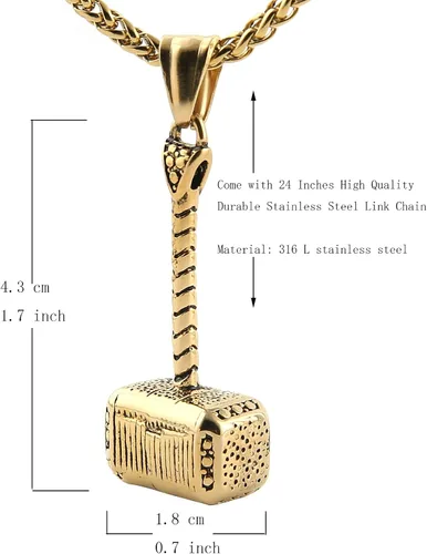 Miniatura 3 de HZMAN Dije para collar del Martillo de Thor, para hombre o mujer, cadena de 24 pulgadas