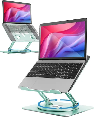 Miniatura 15 de Soporte ajustable para laptop de escritorio - Elevador portátil para laptop con base giratoria, soporte plegable de aluminio para computadora, Negro