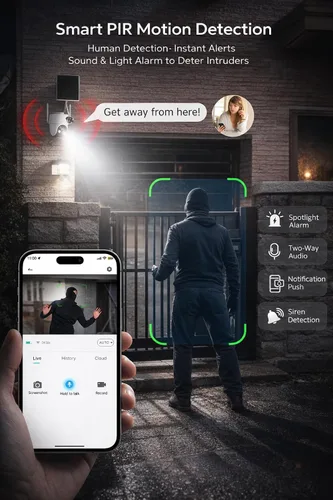 Miniatura 7 de Rraycom Cámara de seguridad celular 4G LTE inalámbrica para exteriores, sin WiFi, con energía solar, vista en vivo de 360°, visión nocturna a