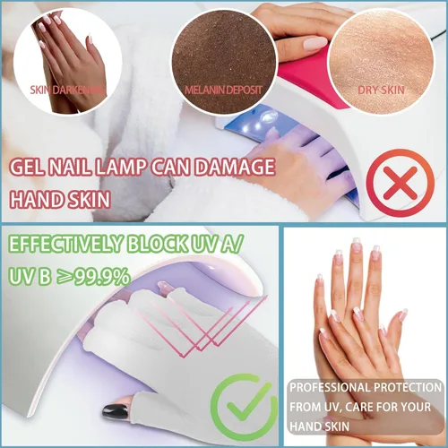 Miniatura 2 de Guantes UV para lámpara de uñas de gel, guantes profesionales de protección UV UPF50+ para manicuras, guantes anti UV sin dedos para arte de uñas