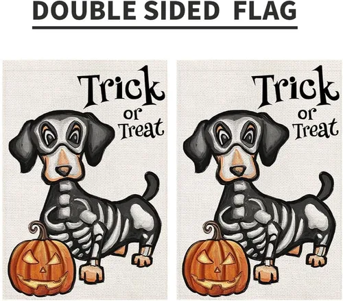 Miniatura 8 de Bandera de jardín de Halloween de truco o trato, perro fantasma, 12 x 18 pulgadas, pequeña de arpillera de doble cara de bienvenida para patio