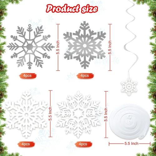 Miniatura 2 de Decoración de remolino colgante de copo de nieve de Navidad de 42 quilates, serpentinas de plástico para decoración colgante de techo, guirnalda