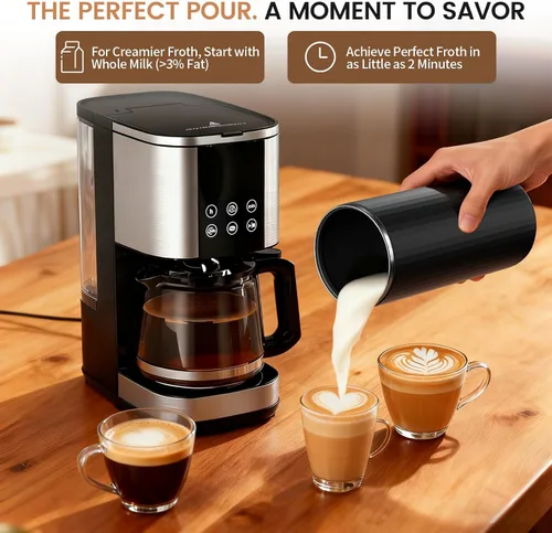Miniatura 6 de Kndko Espumador de leche eléctrico, espumador de leche y vaporizador 6 en 1, máquina automática de espuma fría y cálida y calentador de leche
