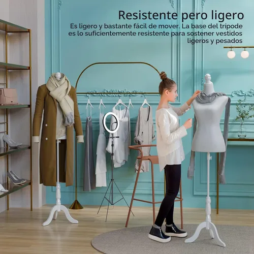 Miniatura 6 de Bonnlo Maniquí de costura, apto para clavar alfileres, para vestido de mujer, con base de trípode de madera., Blanco, 6