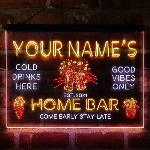 Miniatura 9 de Tazas de cerveza personalizadas, letrero de luz LED de neón tricolor, una decoración artística única grabada en 3D Nombre personalizado Fecha