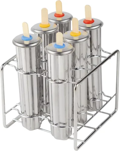 Miniatura 11 de Moldes de paletas de acero inoxidable, juego de 6 moldes para hacer helados, moldes de paletas caseras reutilizables de metal con palos y bolsas