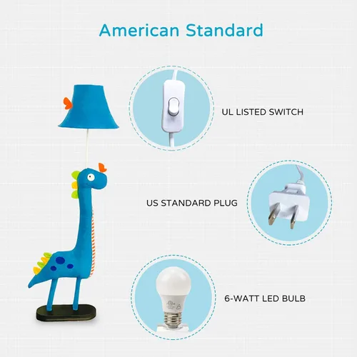 Miniatura 5 de HERBESTBAY Lámpara de pie para niños, diseño de dinosaurio azul, lámpara de pie moderna de 50 pulgadas para dormitorio, lámpara de pie cosida a mano